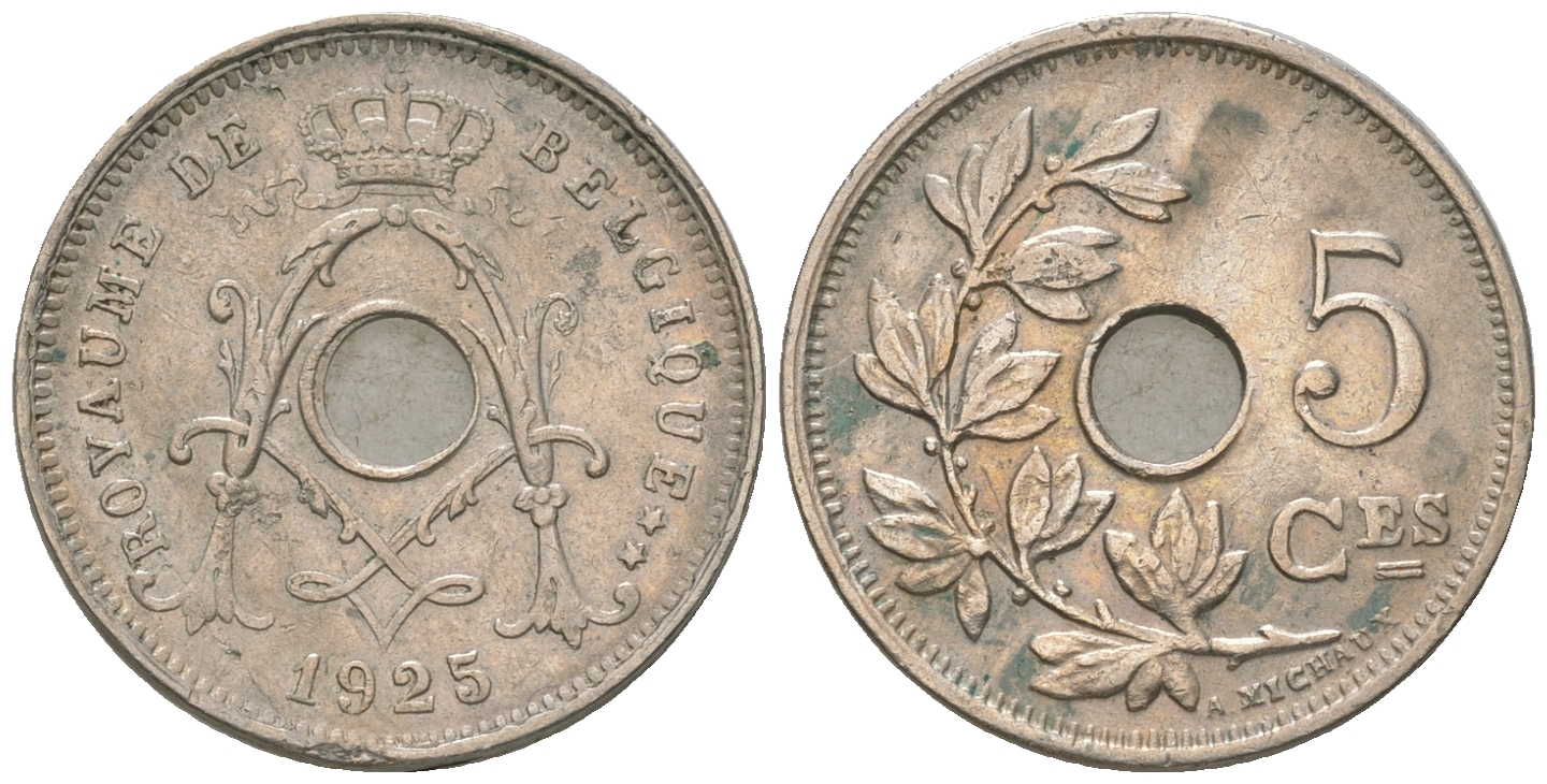 Бельгия 5 сантимов 1925 Belgique, Альберт I (1909-1934) KM 66 медно-никель 4385-621