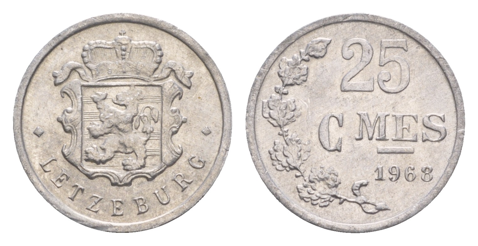 Люксембург 25 сантимов 1968 Герцог Жан (1964-1999) KM 45a.1 алюминий  aUNC 4659-532