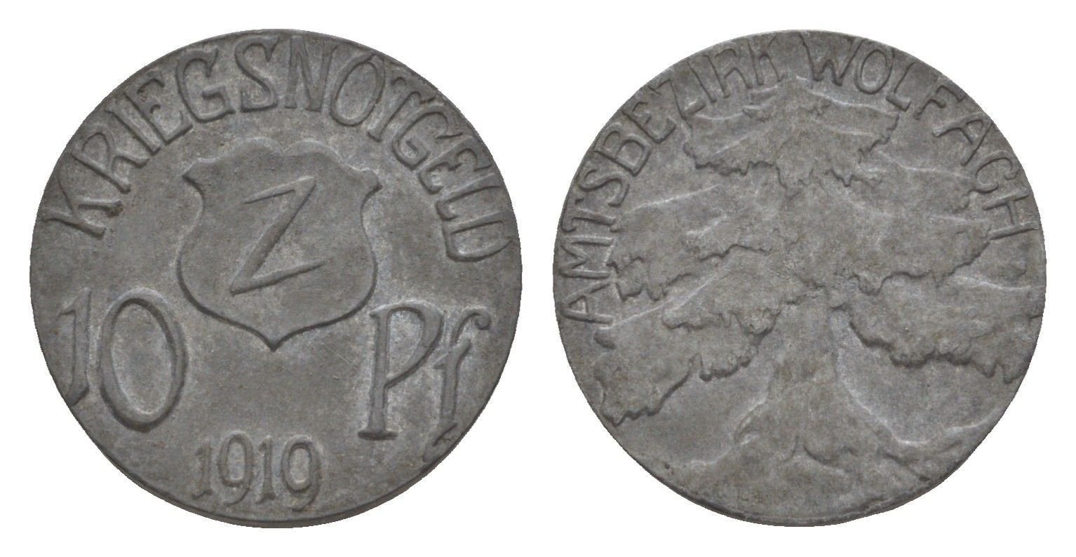 Вольфах 10 пфеннигов 1919 Funck 610.1, Men05 27542.1, Men18 34582.1 цинк 4636-834