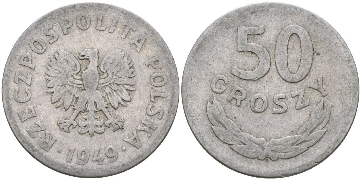 Польша 50 грошей 1949 KM 44а, Parchimowicz 209b алюминий 4132-141