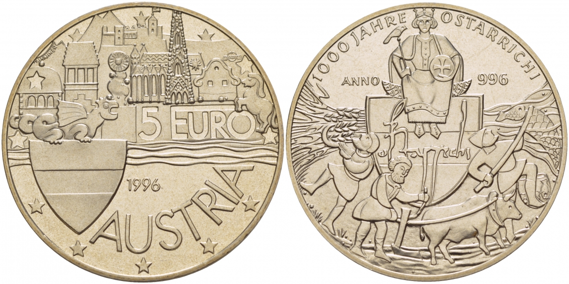 Австрия 5 евро 1996 1000 лет Австрии медно-никель PROOF 1066-3-16