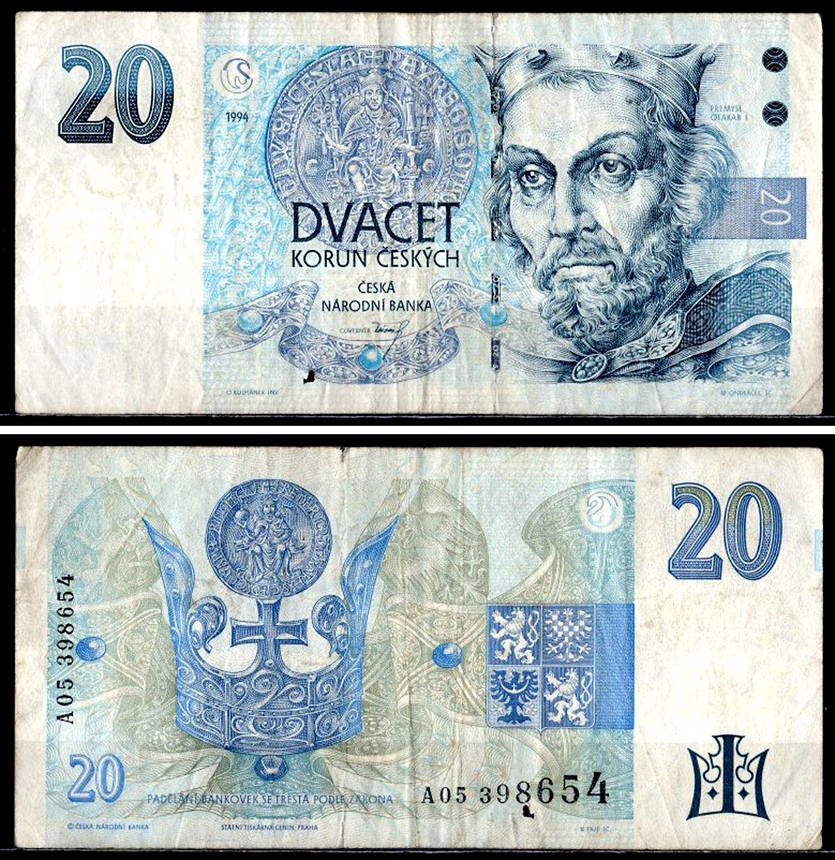 Чехия 20 крон 1994 Pick 10 a бумага 7204-9-1-2