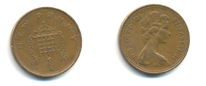 Великобритания 1 пенни 1974 Елизавета II (1952-2022) KM 915, Spink 4237 (B1) бронза177-1116