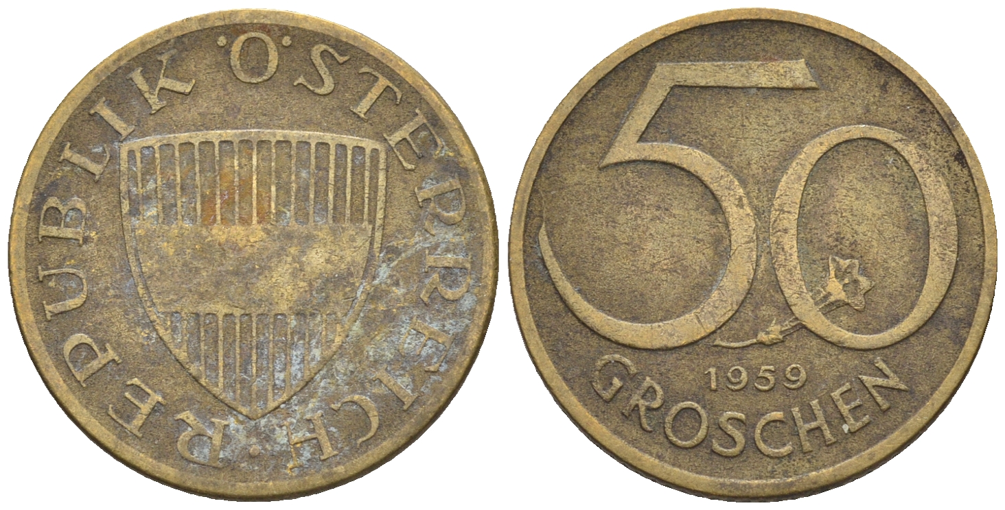Австрия 50 грошей 1959 KM 2885 алюминиевая бронза 60-1153