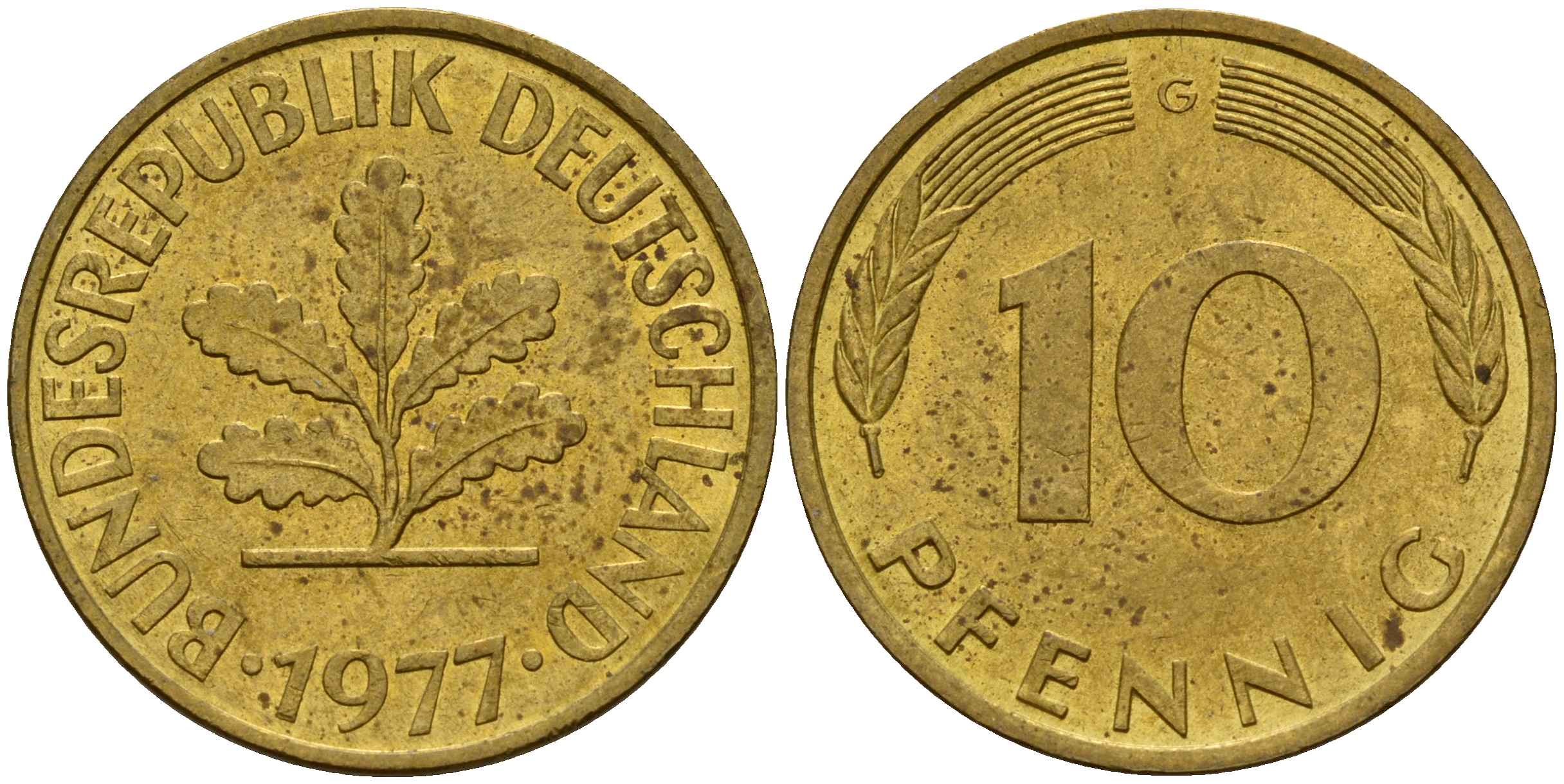 ФРГ 10 пфеннигов 1977 G J. 383, KM 108 сталь плакированная латунью    4603-434