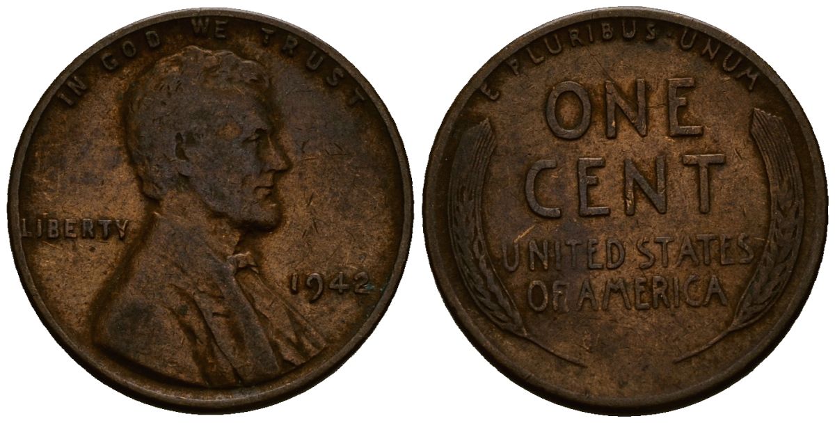 США 1 цент 1942 Линкольн KM 132 бронза 4164-828
