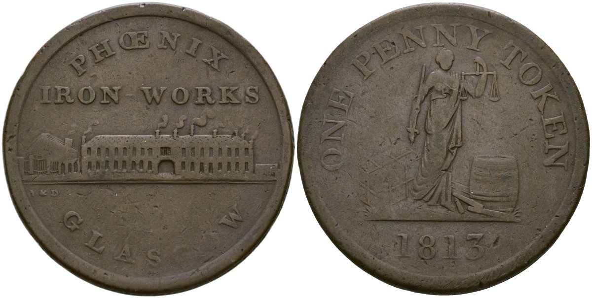 Великобритания 1 пенни 1813 Шотландия, Глазго Withers 1353, Davis 3 медь 1526-1211