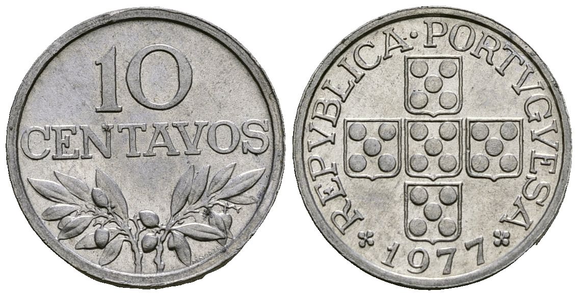 Португалия 10 сентаво 1977 KM 594 алюминий 4164-1054