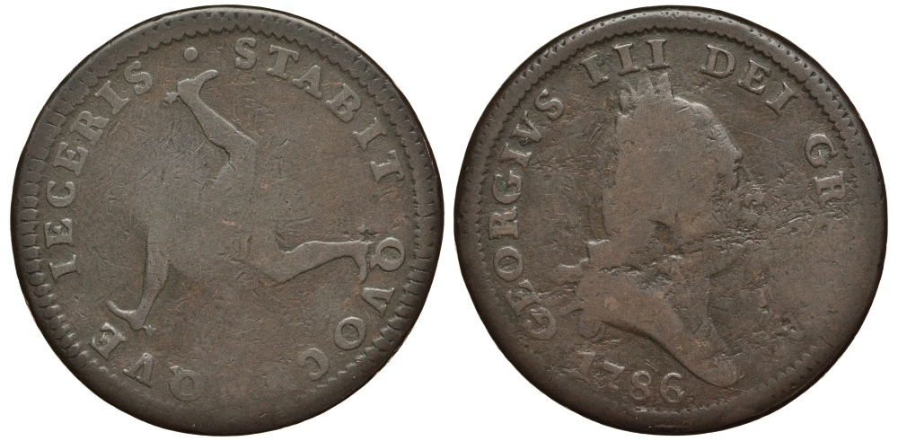Остров Мэн 1 пенс 1786 Георг III (1760-1820) KM 9.1 медь 650-111