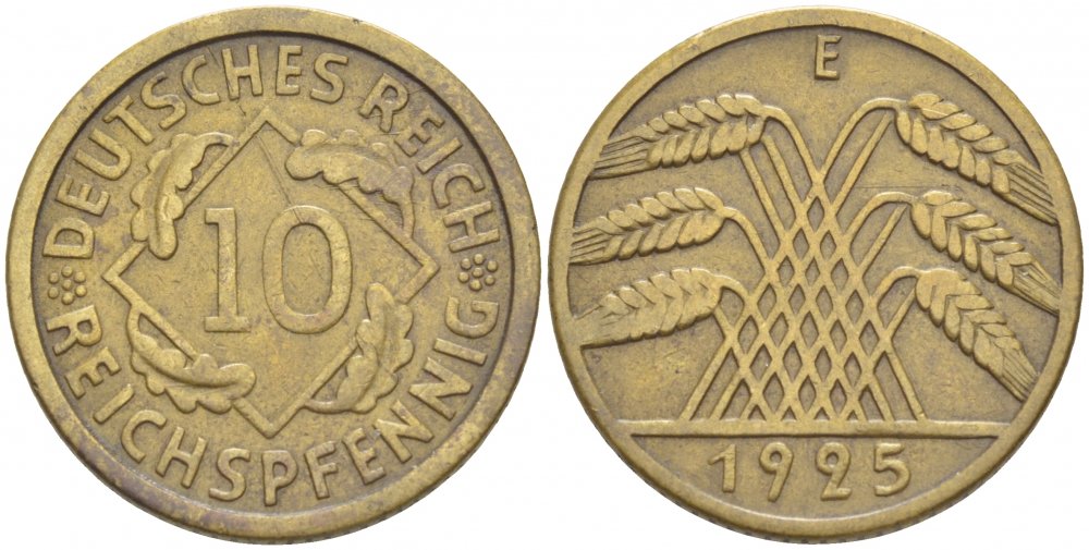 ГЕРМАНИЯ 10 РЕЙХСПФЕННИГОВ 1925 E KM 40 , J.317 алюминиевая бронза 4539-1022