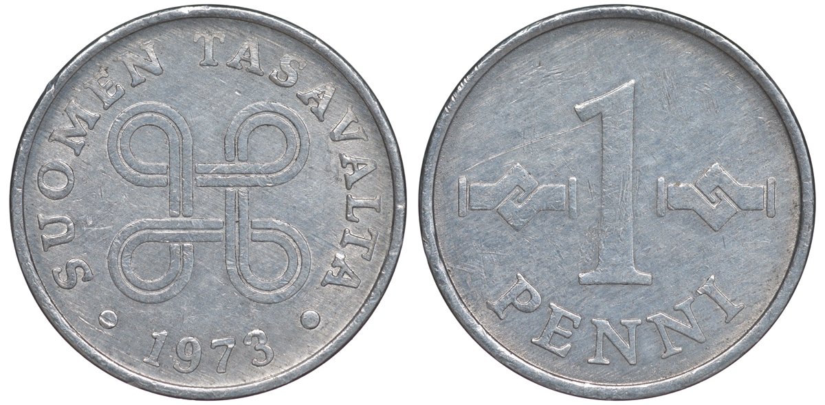 ФИНЛЯНДИЯ 1 ПЕННИ 1973 KM 69а алюминий 3334-1037
