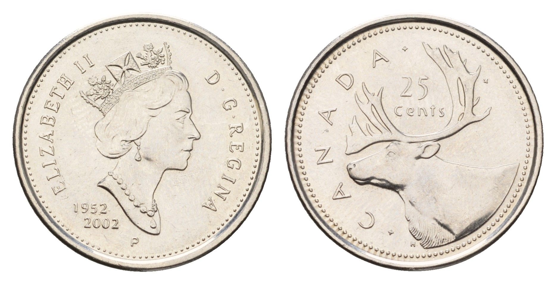Канада 25 центов 2002 50 лет правления Королевы Елизаветы II KM 448 сталь плакированная никелем UNC 4678-1145