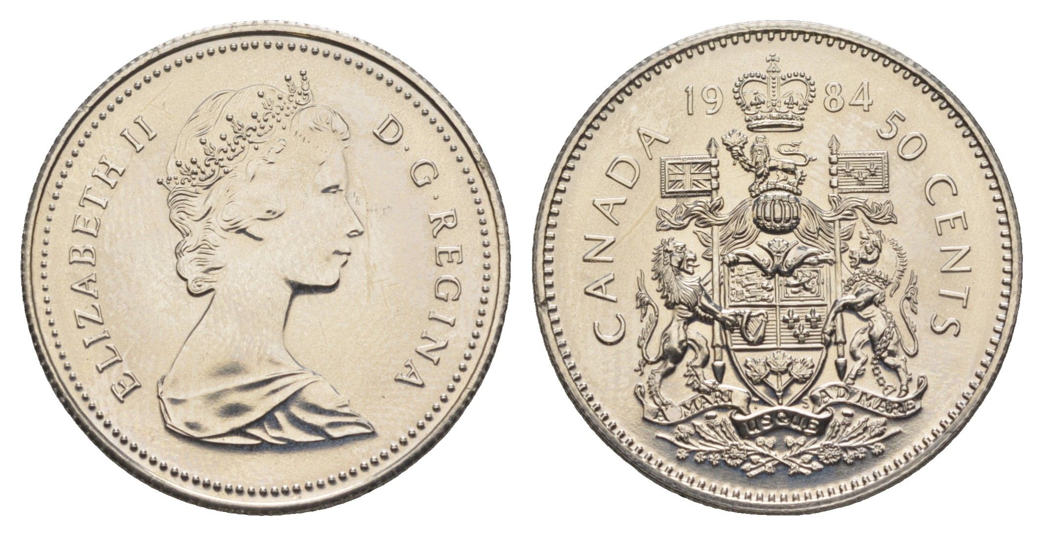 Канада 50 центов 1984 Елизавета II (1952-2022), герб KM 75 никель PROOF-LIKE (BU) 4631-1017