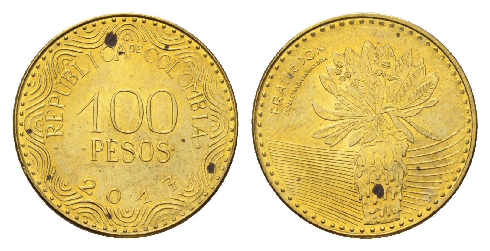 Колумбия 100 песо 2017 KM 296 сталь плакированная латунью UNC 4696-1267
