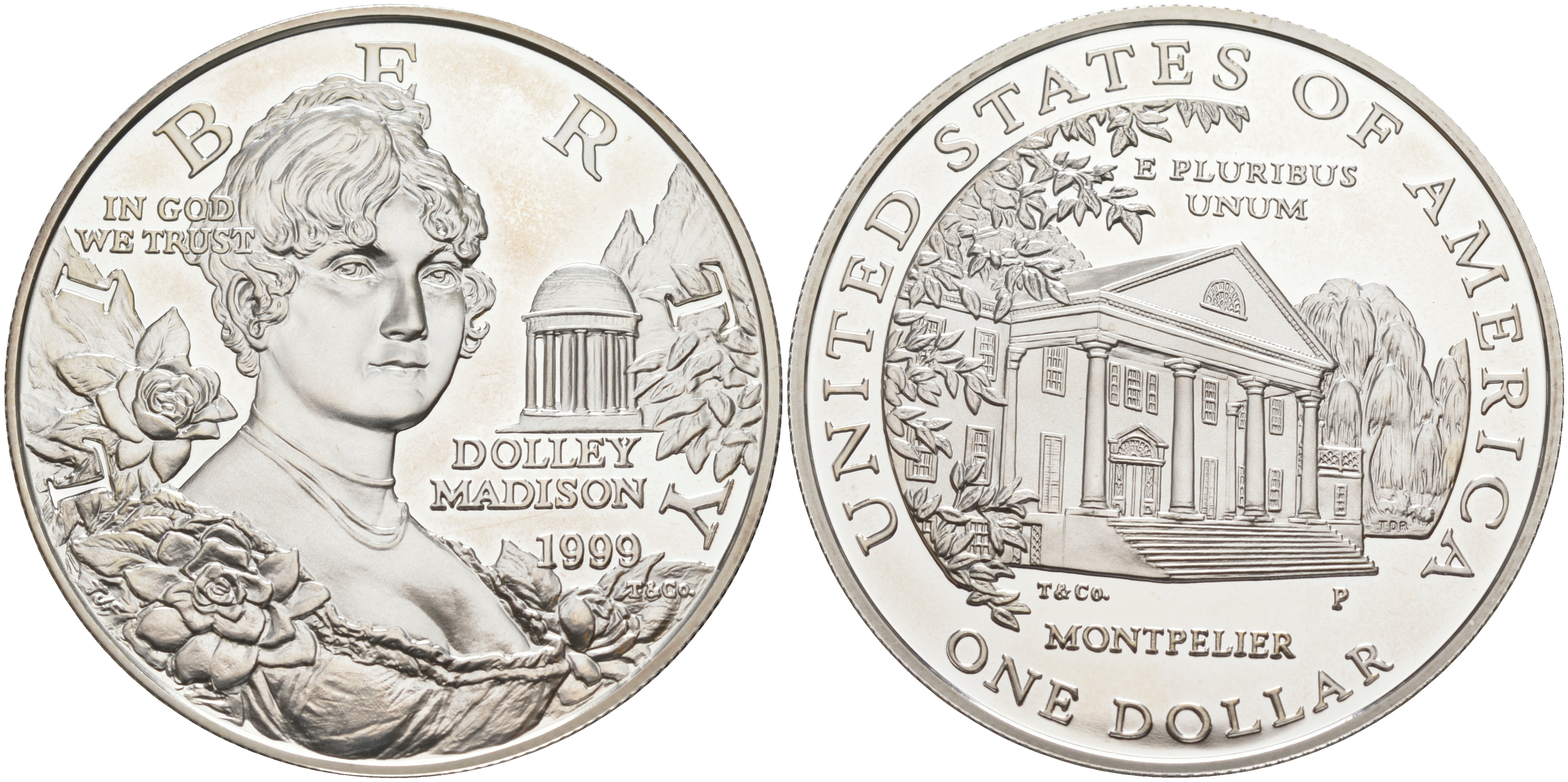 США 1 доллар 1999 Р, ДОЛЛИ МЭДИСОН KM 298 серебро PROOF 00-00