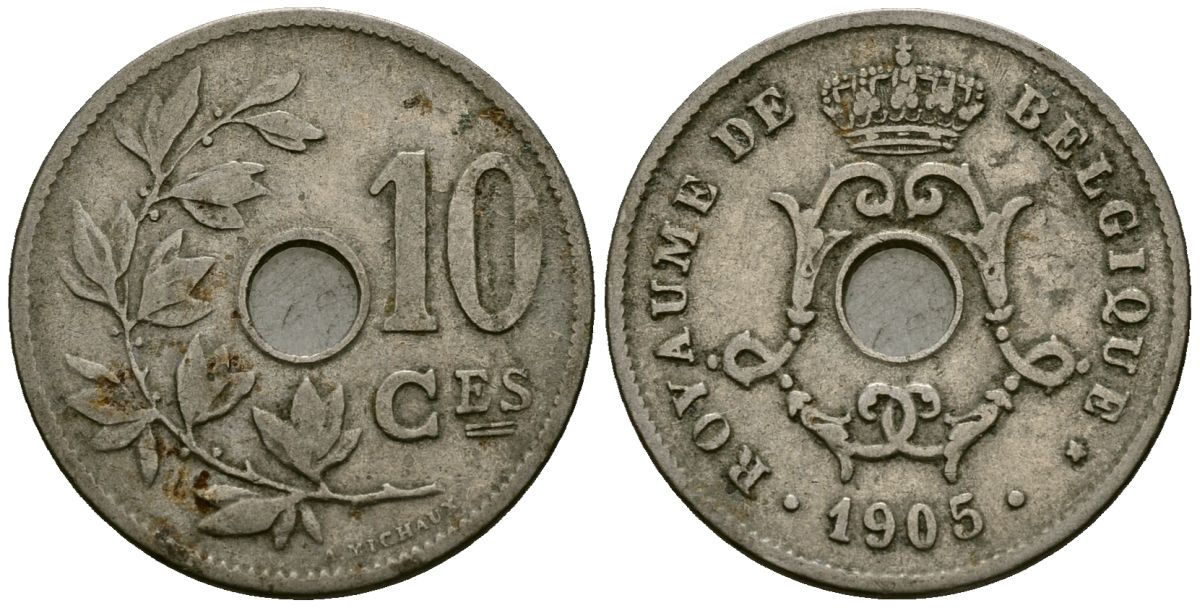 Бельгия 10 сантимов 1905 Belgique KM 52 медно-никель 4172-826