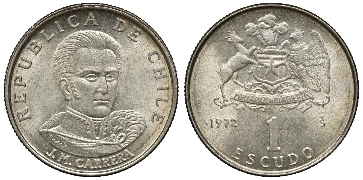Чили 1 эскудо 1972 Хосе Мигель Каррера KM 197 медно-никель 4118-311