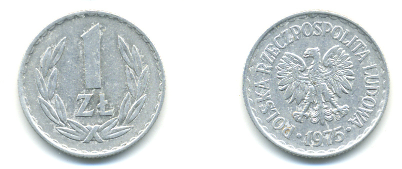 ПОЛЬША 1 ЗЛОТЫЙ 1975 MW KM 49.1 алюминий 83-253