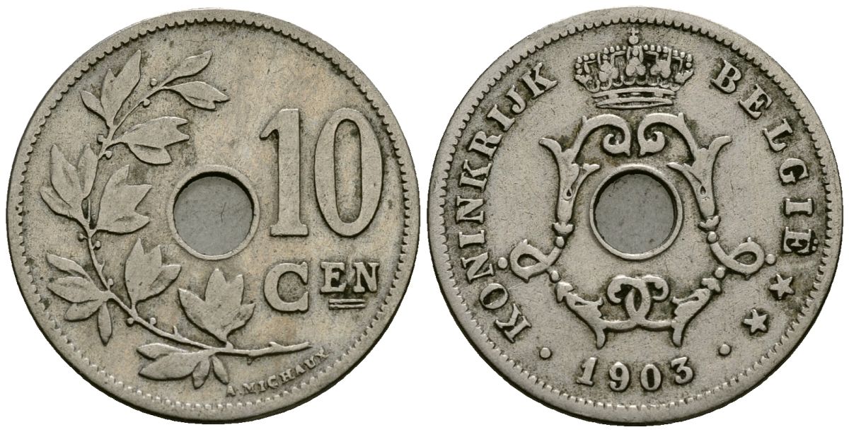 Бельгия 10 сантимов 1903 Belgie KM 49 медно-никель 4172-1114