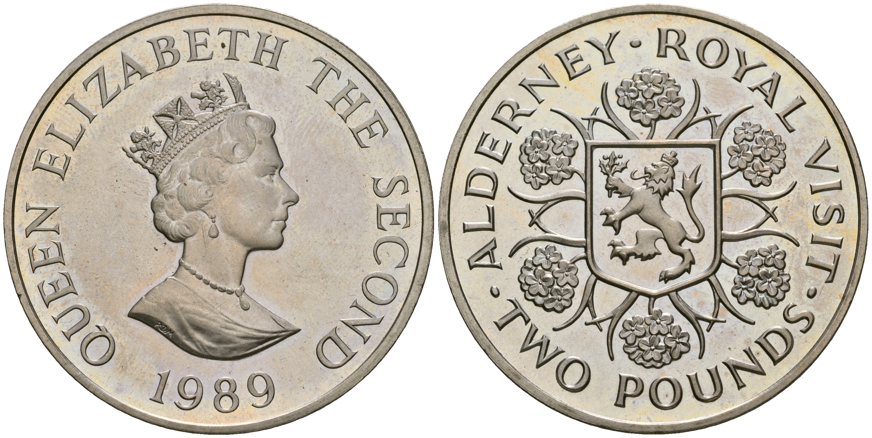 Олдерни 2 фунта 1989 королевский визит KM 1 медно-никель 00-00