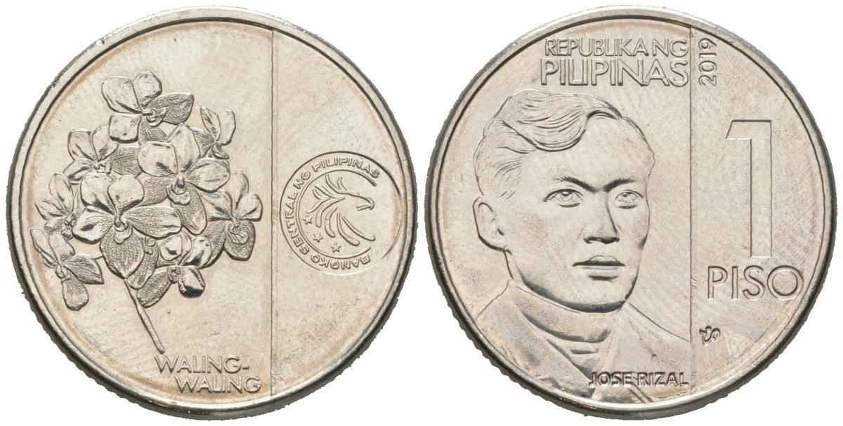 Филиппины 1 писо 2019 KM 300 сталь плакированная никелем 4604-1137