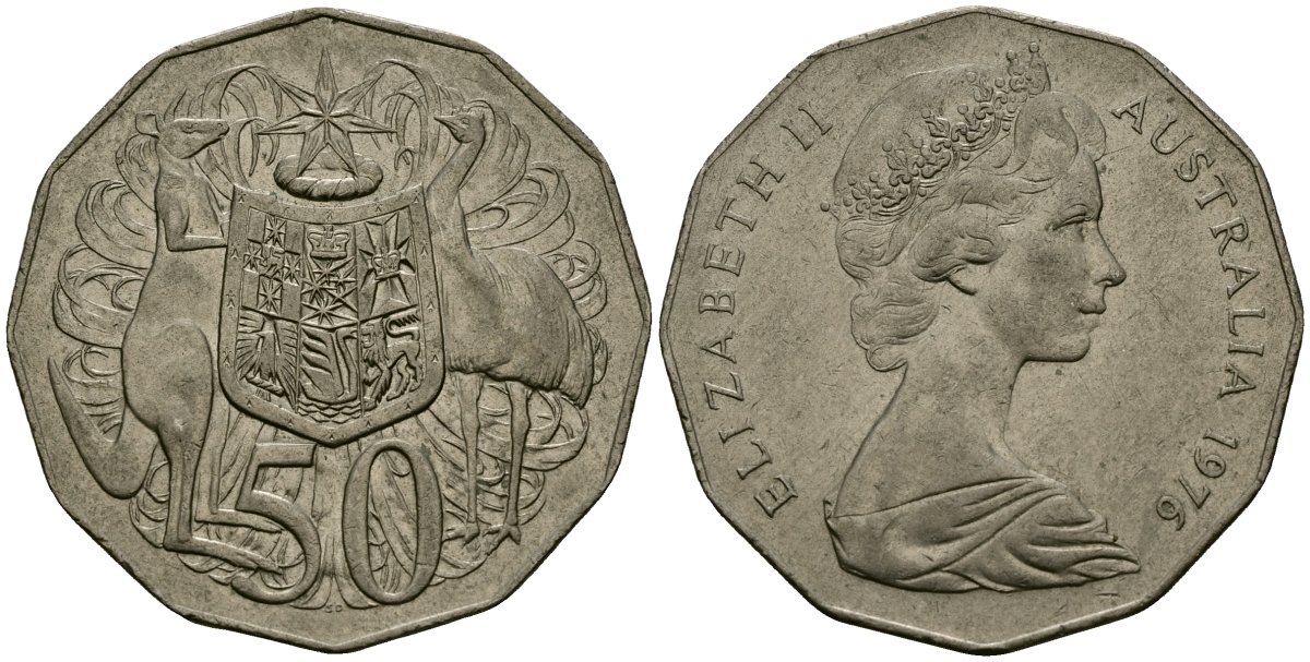 Австралия 50 центов 1976 Елизавета II (1952-2022), герб Австралии, кенгуру KM 68 медно-никель 4120-736