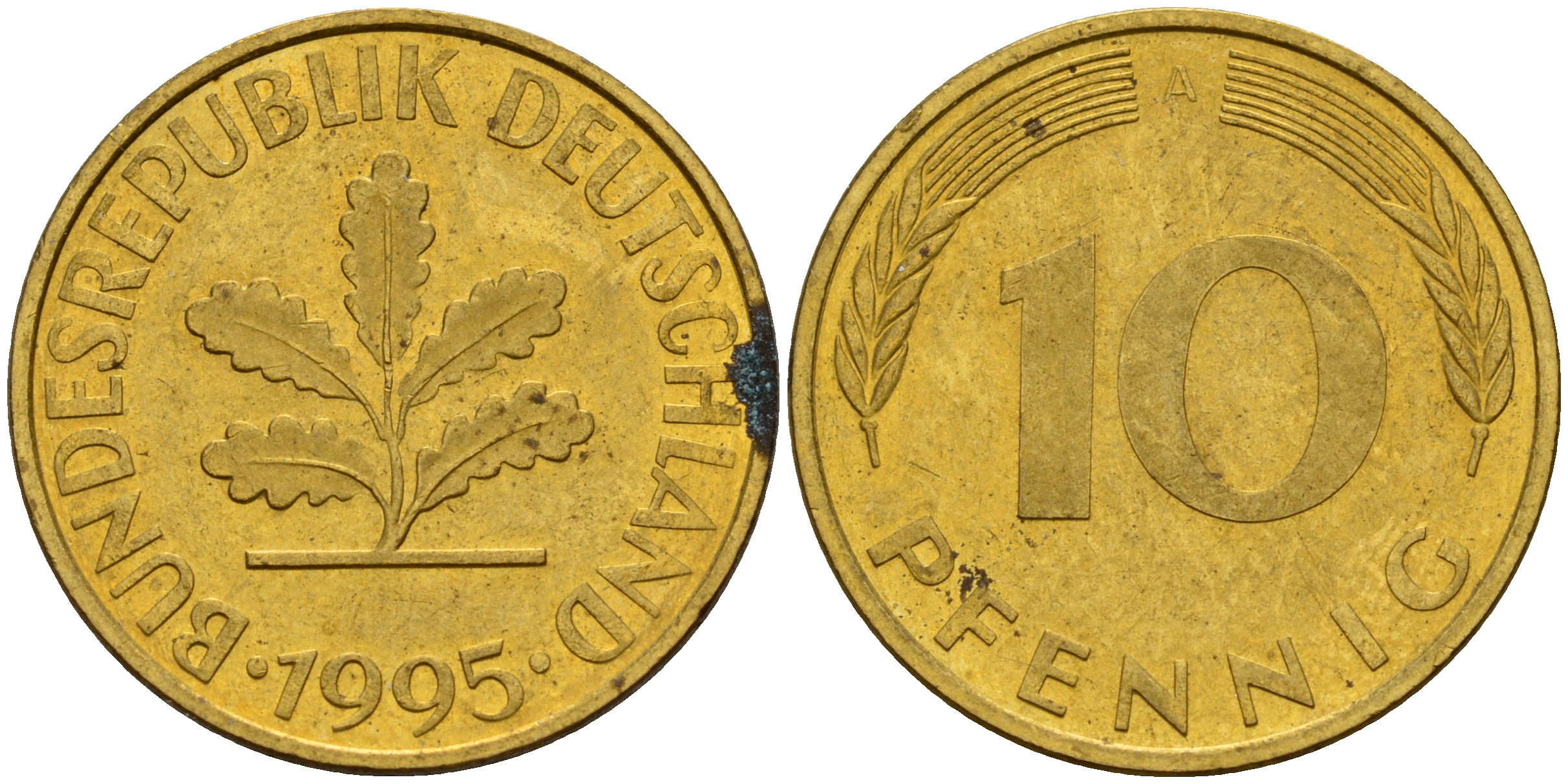 ФРГ 10 пфеннигов 1995 A J. 383, KM 108 сталь плакированная латунью    4603-715