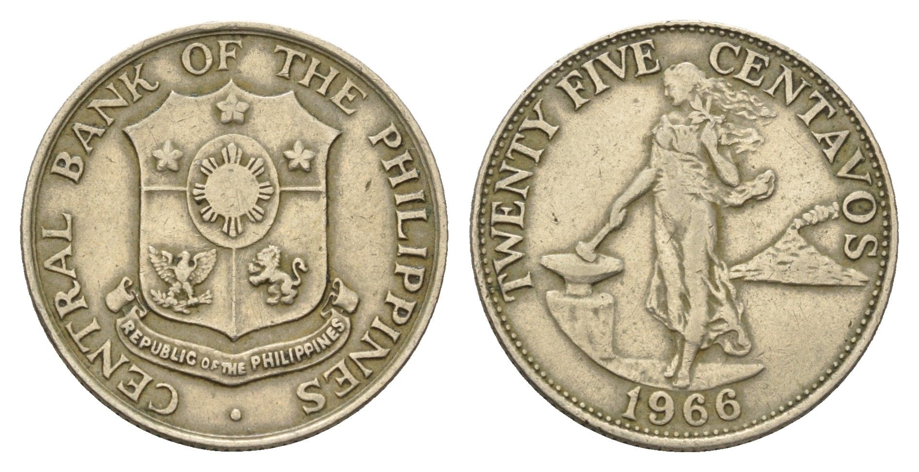 Филиппины 25 сентаво 1966 KM 189 медь никель цинк 4579-1054