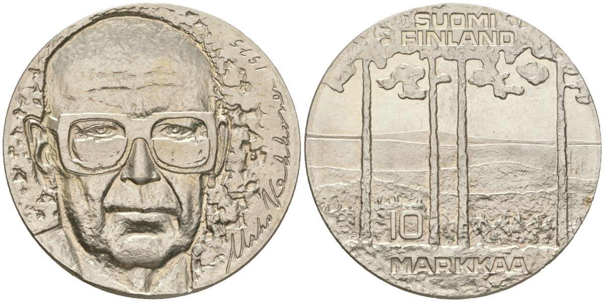 Финляндия 10 марок 1975 75 лет со дня рождения президента Урхо Кекконен KM 54 серебро BU 4125-1221