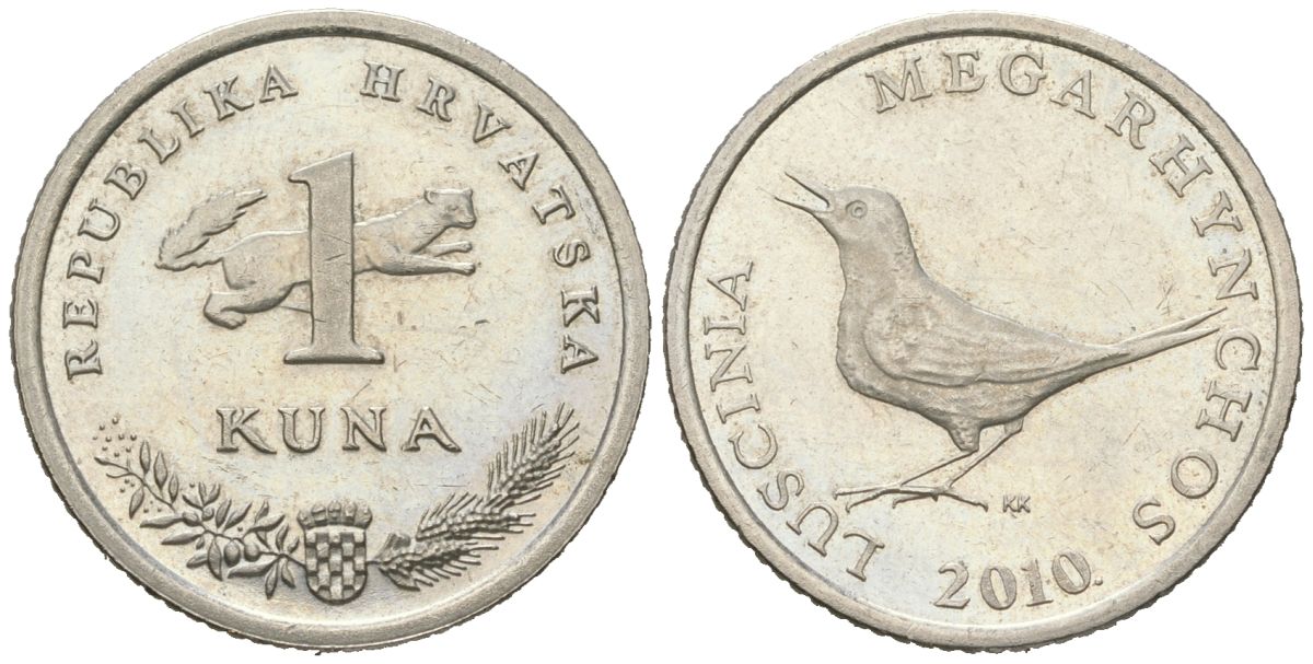 Хорватия 1 куна 2010 западный соловей, легенда на латинском KM 20.2 медь цинк никель aUNC 4448-947
