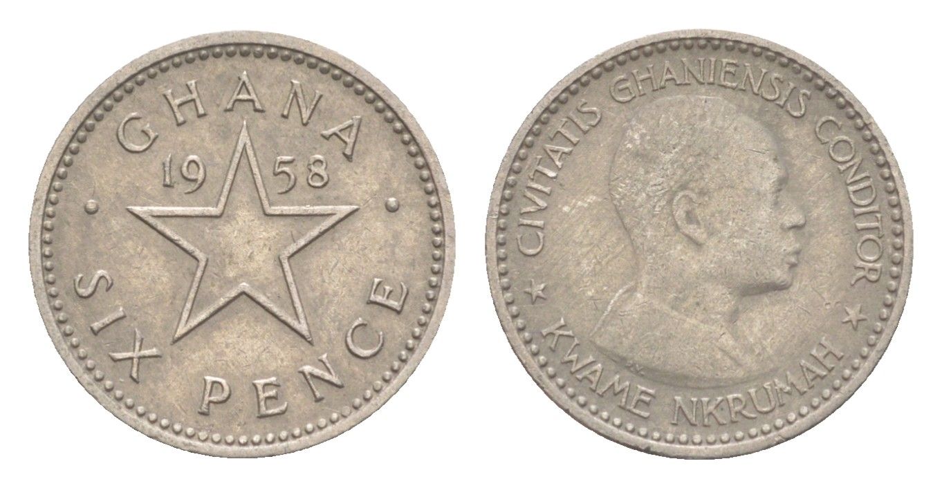 Гана 6 пенсов 1958 год-тип KM 4 медно-никель 4651-852