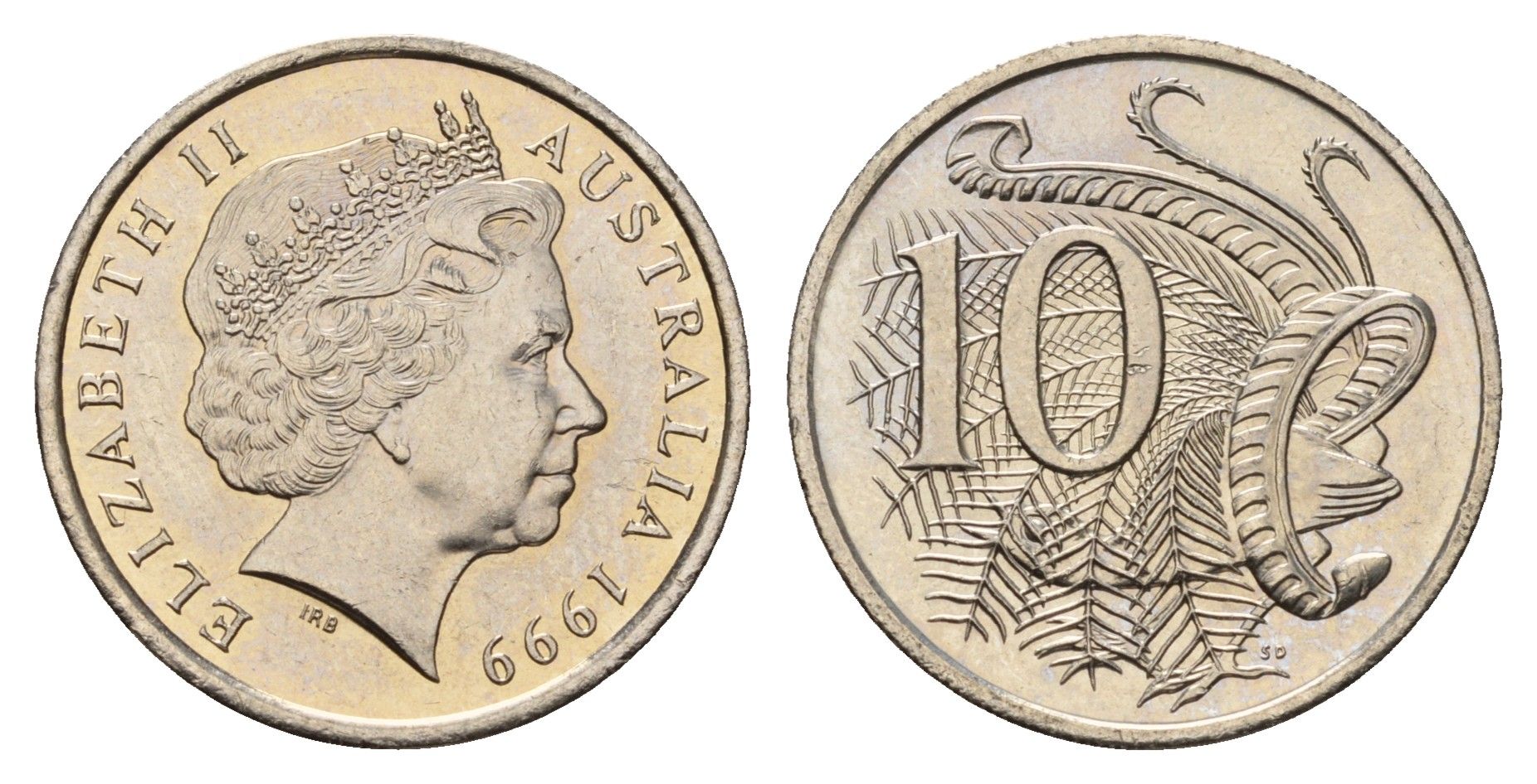 Австралия 10 центов 1999 Елизавета II (1952-2022), птица лирахвост KM 402 медно-никель UNC 181-355