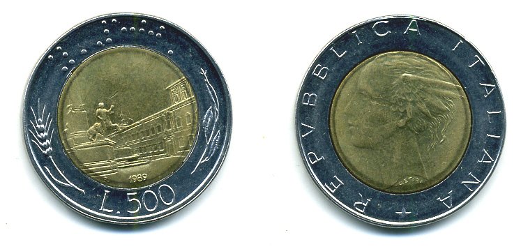 ИТАЛИЯ 500 ЛИР 1989 R KM 111 биметалл 25-937