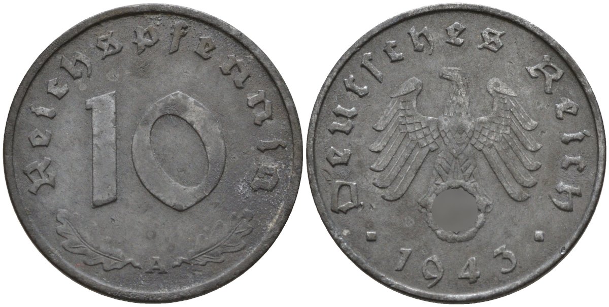 Германия 10 рейхспфеннигов 1943 A KM 101, J.371 цинк 4151-227