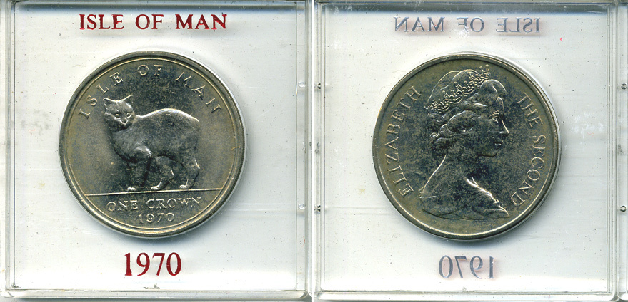 Остров Мэн 1 крона 1970 кошка Мэна, в оригинальной пластиковой коробке KM 18 медно-никель UNC 6-6-1-63