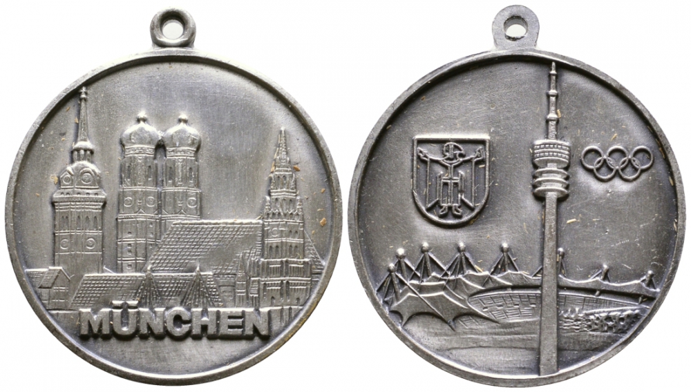 ГЕРМАНИЯ МЕДАЛЬ 1972 МЮНХЕН ГОРОД ОЛИМПИАДЫ, СТАДИОН, ТЕЛЕБАШНЯ, С УШКОМ, ДИАМЕТР 35мм. 1079-2-63