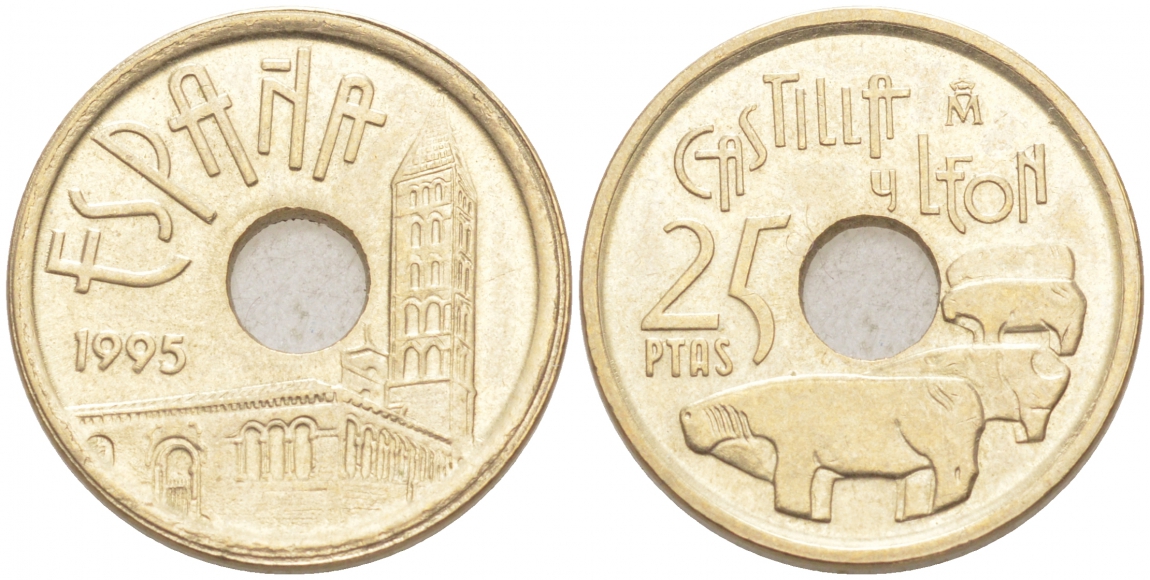 Испания 25 песет 1995 Кастилья и Леон (Castilla y Leon), Хуан Карлос I (1975-2014) KM 948 латунь 4549-849