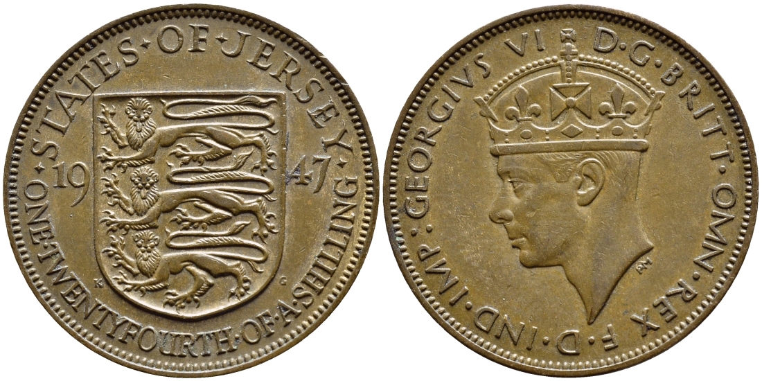 Джерси 1/24 шиллинга 1947 Георг VI (1936-1952) KM 18 бронза 51-4316