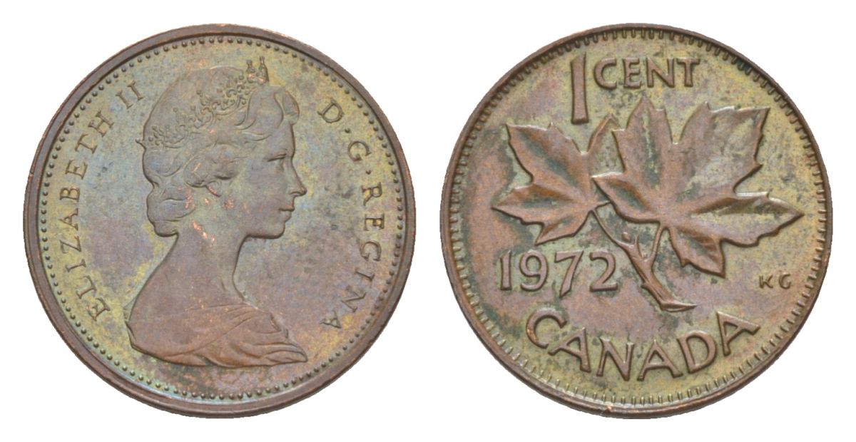 Канада 1 цент 1972 Елизавета II (1952-2022), кленовый лист KM 59 бронза 4630-551