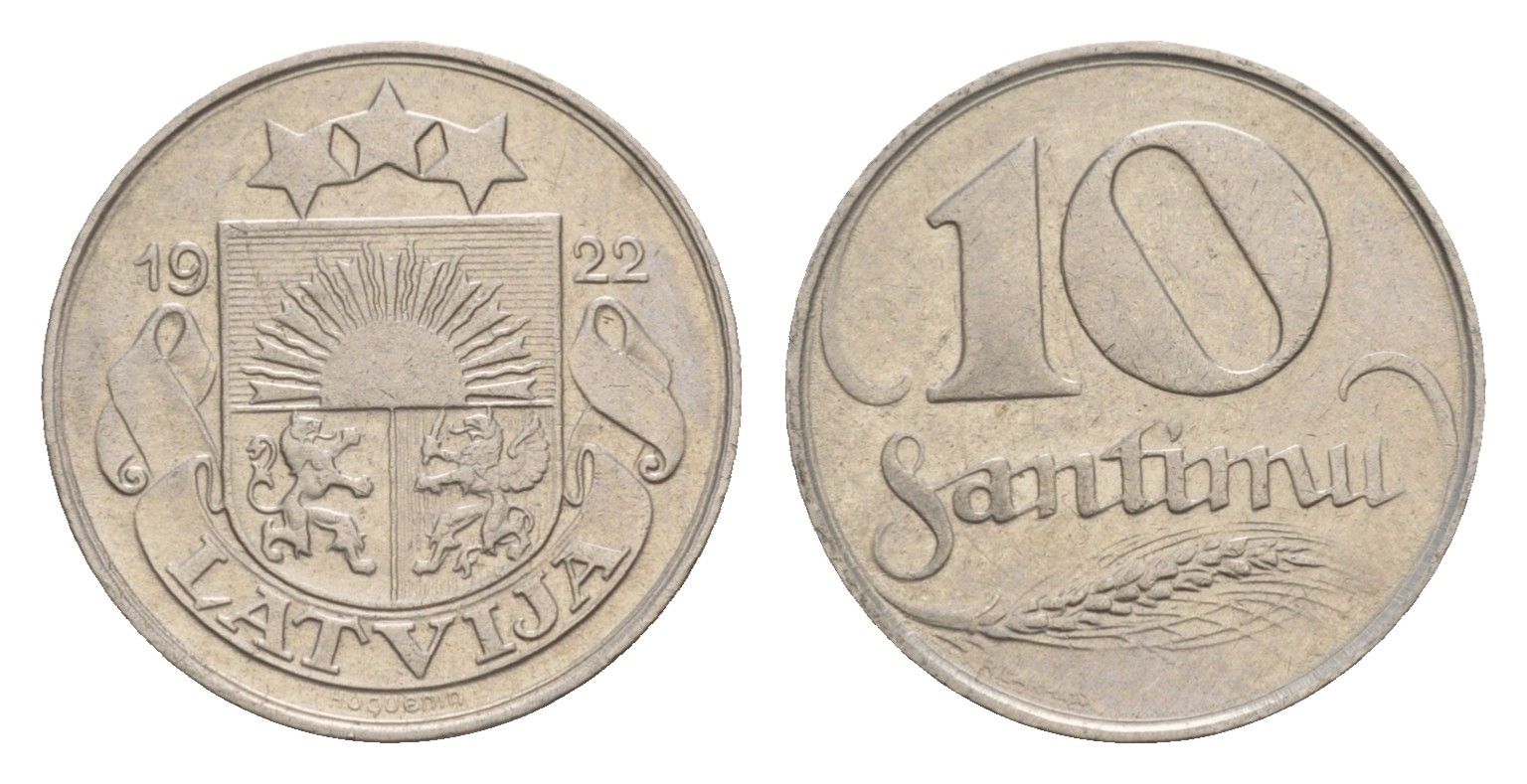 Латвия 10 сантимов 1922 год-тип KM 4 никель    4658-1221