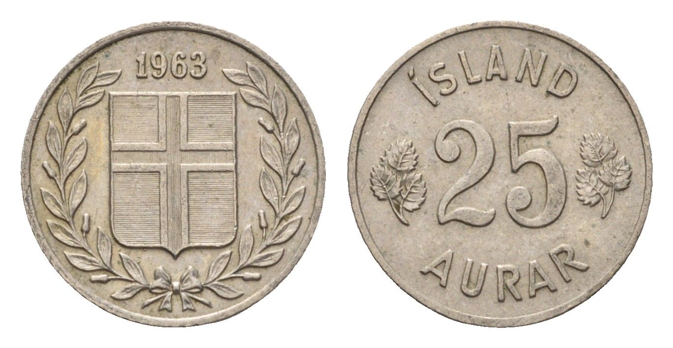 Исландия 25 эйре 1963 KM 11 медно-никель 4690-628