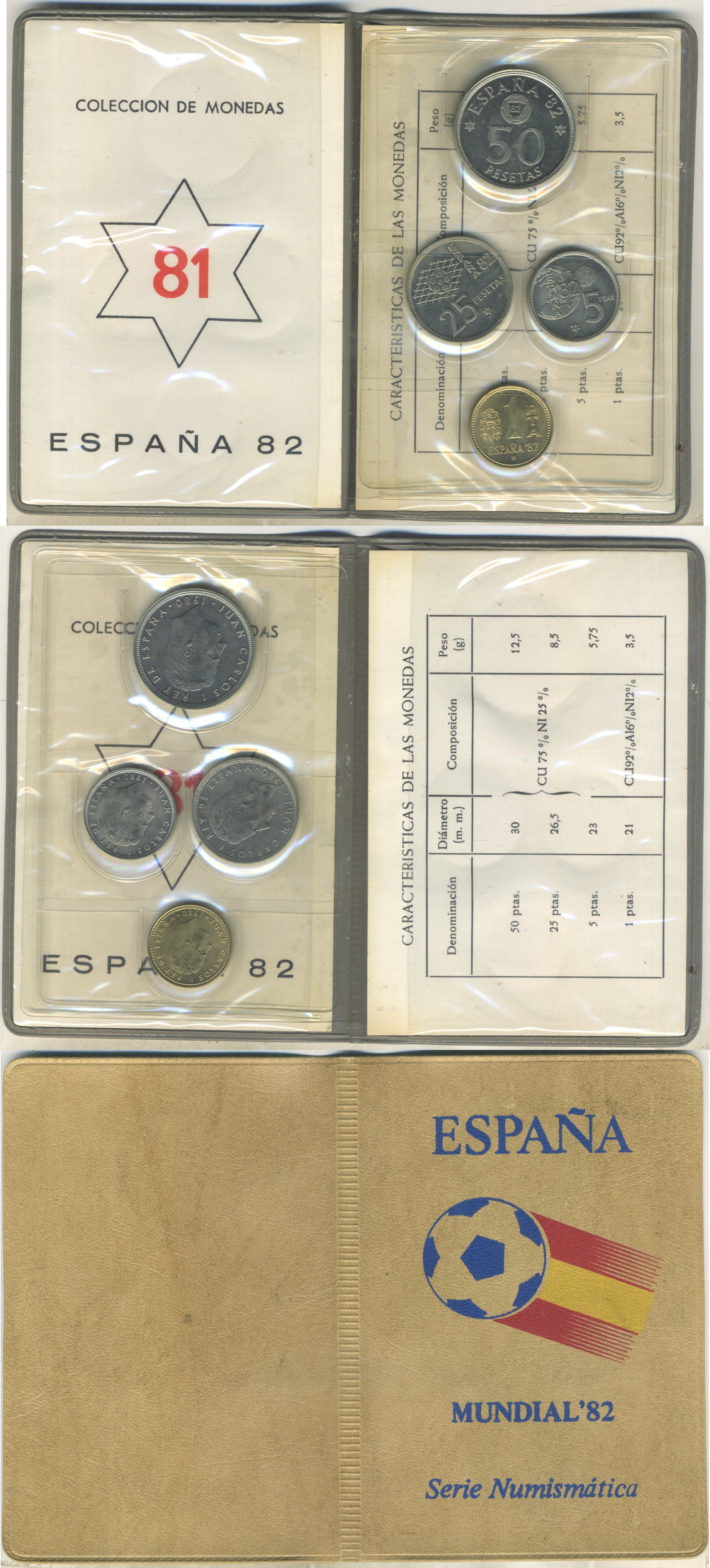 Испания официальный набор из 4 монет (1, 5, 25 и 50 песет) 1980 (1981) чемпионат мира по футболу в Испании 1982 года KM MS11a (816, 817, 818 и 819) UNC 8-2-06-29
