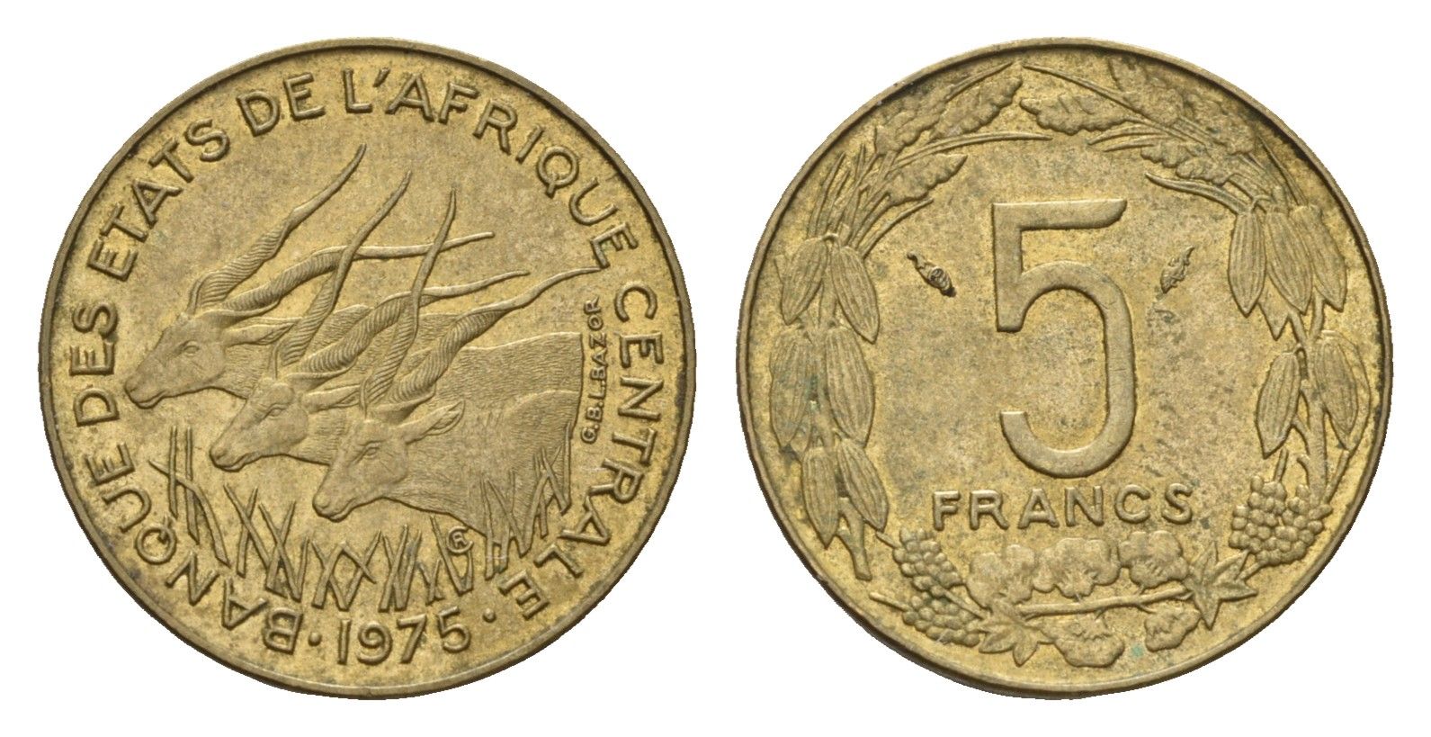 Центральная Африка (BEAC) 5 франков 1976 KM 7 медь алюминий никель aUNC 4685-1014