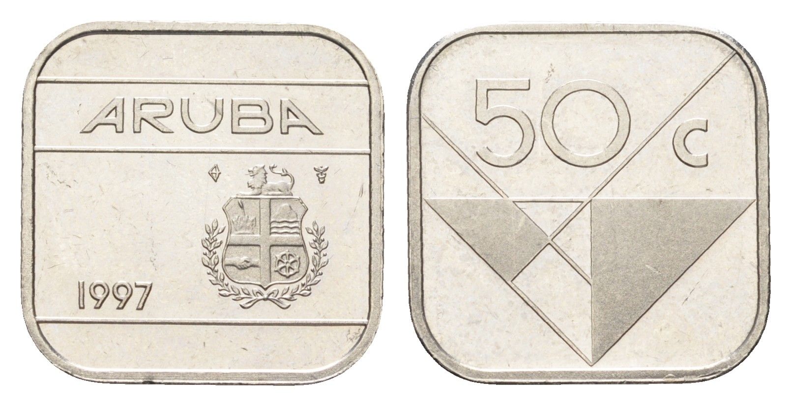 Аруба 50 центов 1997 редкий год - 27.500 экземпляров KM 4 сталь плакированная никелем UNC 4659-1243