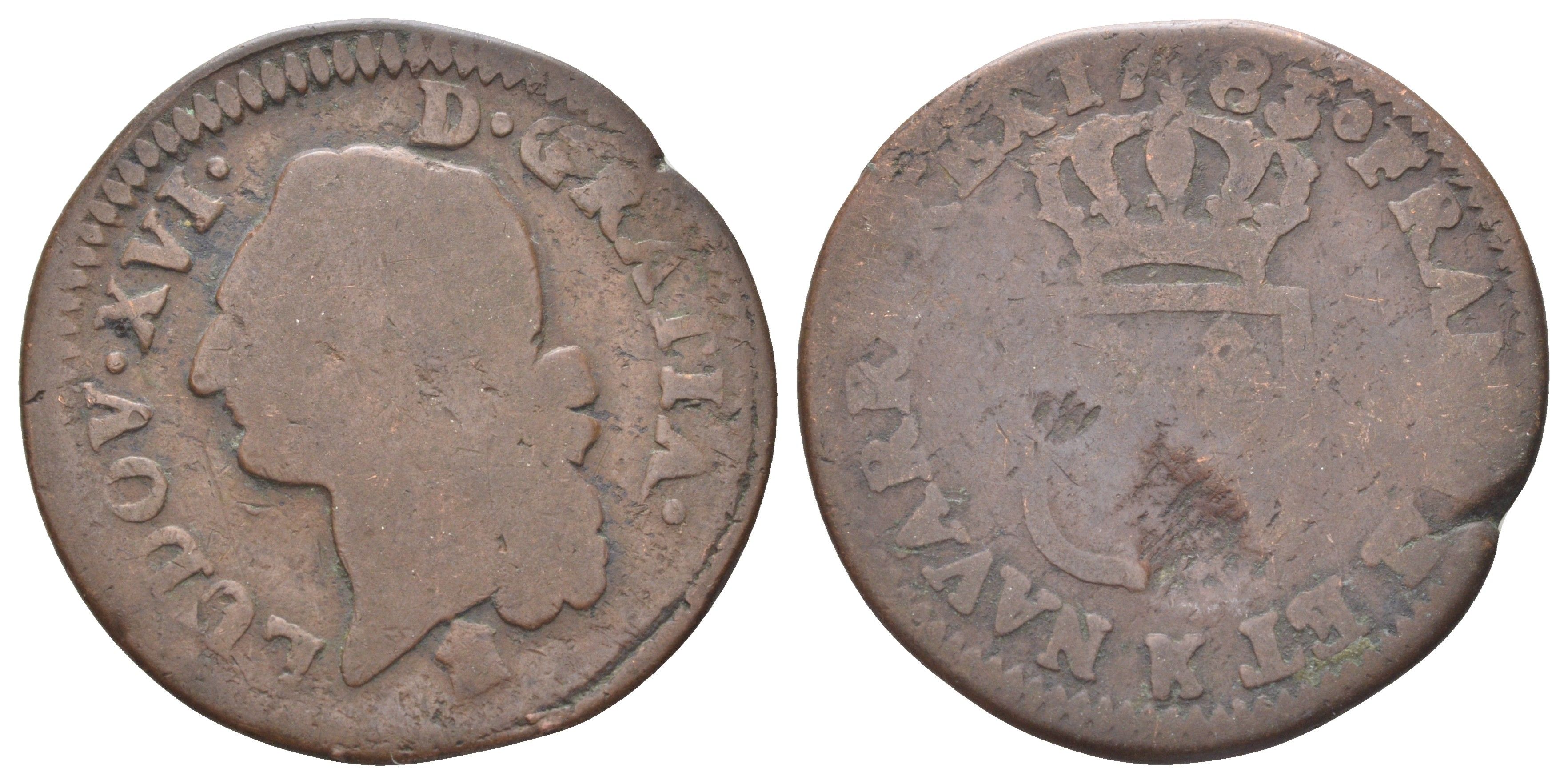 Франция 1 соль 1783 Людовик XVI (1774-1792) KM 578 медь 109-613
