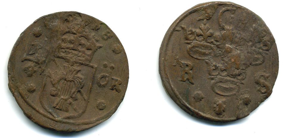 Швеция 1/4 эре 1638 Кристина (1632-1654), была в обращении на территории России медь 53-916