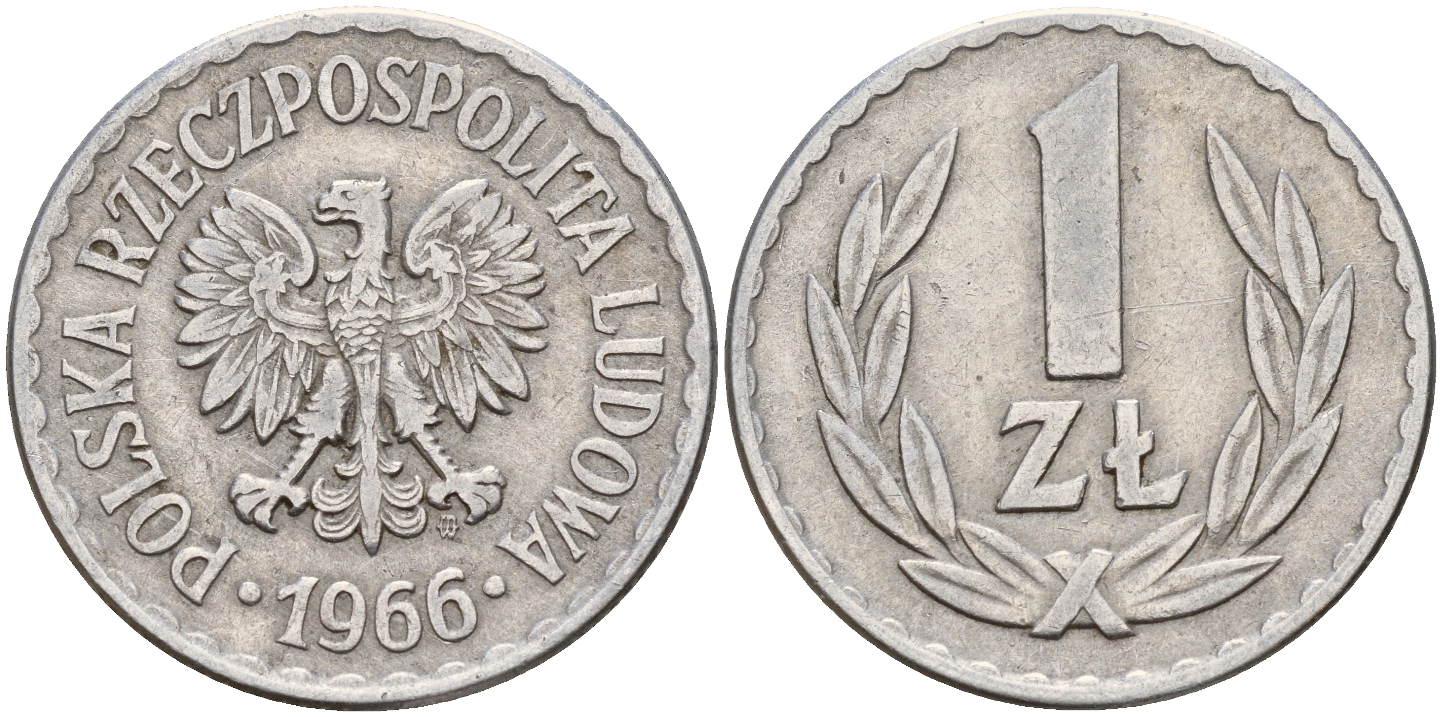 Польша 1 злотый 1966 MW KM 49.1 алюминий    4187-354