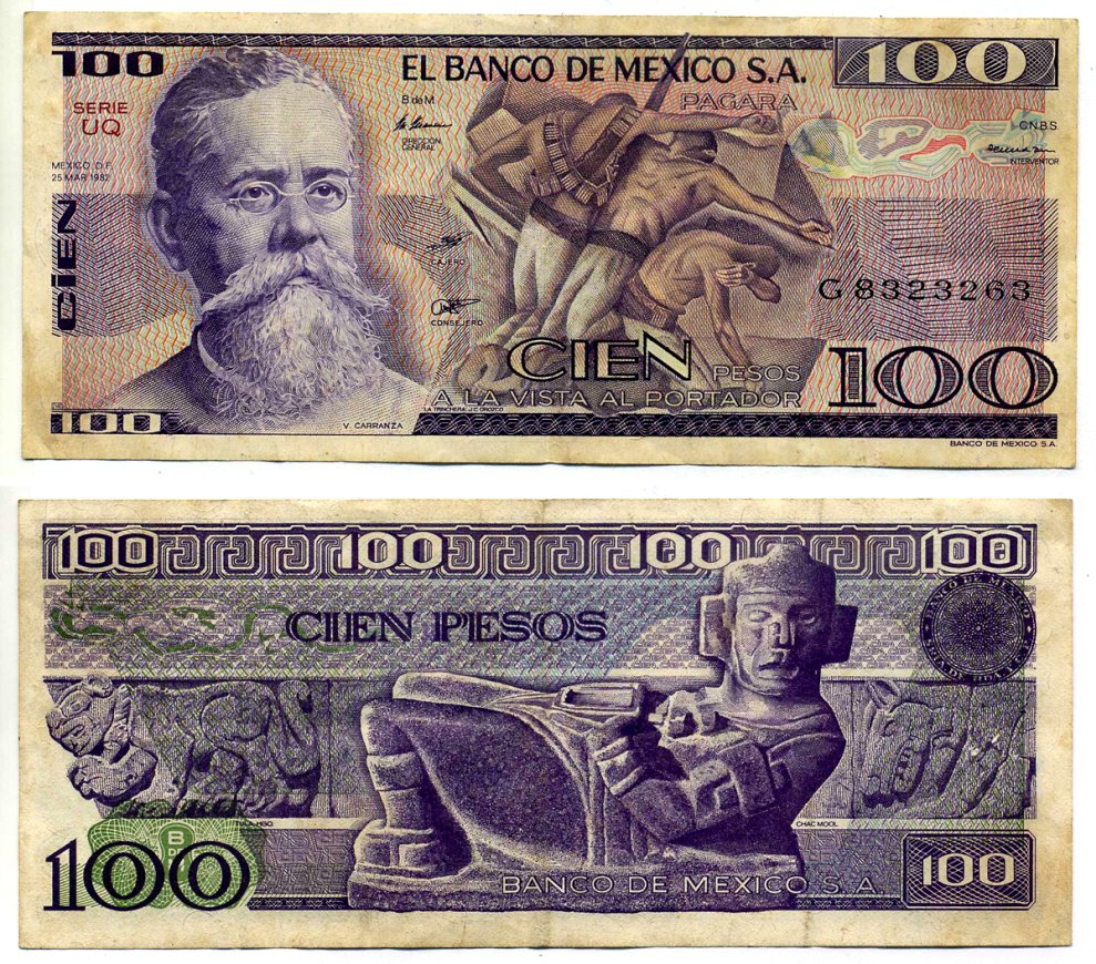 Мексика 100 песо 1982 25 марта 1982 Pick 74c бумага VF 2196-23-2-1