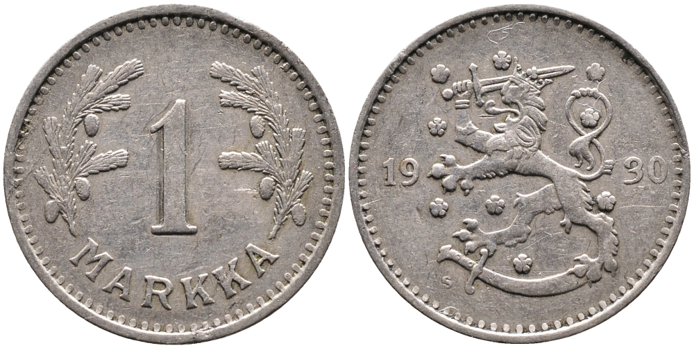 ФИНЛЯНДИЯ 1 МАРКА 1930 S KM 30 медно-никель 4388-957