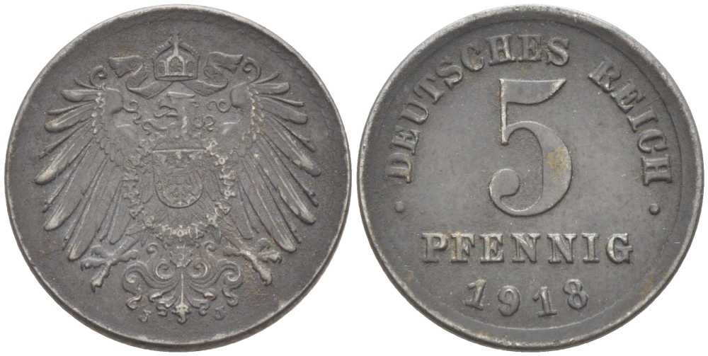 ГЕРМАНИЯ 5 ПФЕННИГОВ 1918 J KM 19, J. 297 железо 105-861